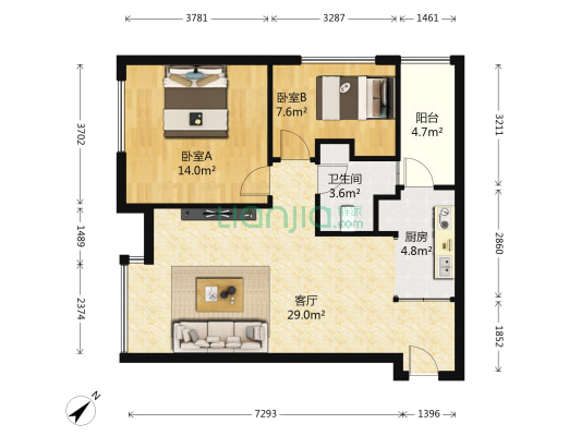 渝能明日城市 2室1厅1卫 83平方