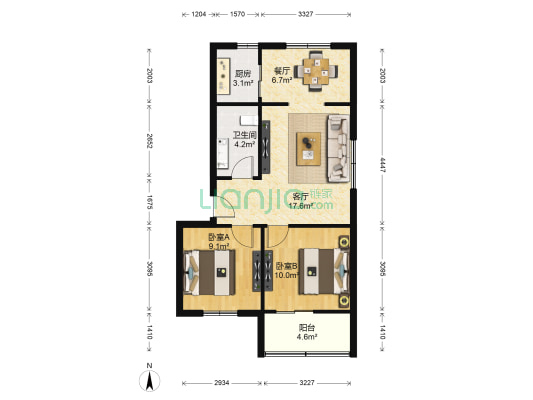 振兴小区 2室2厅1卫 76平方