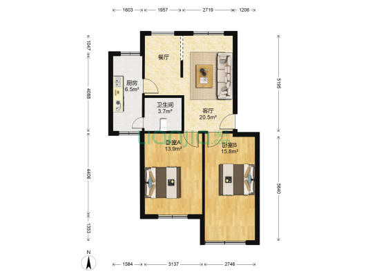 财政宿舍 2室1厅1卫 66平方