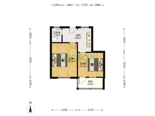 化建新村 2室0厅1卫 49平方