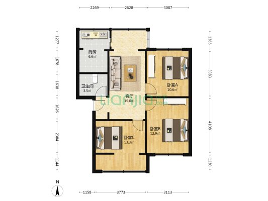 文华路1号 3室1厅1卫 72平方
