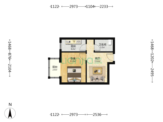 怡和世家 1室1厅1卫 49平方