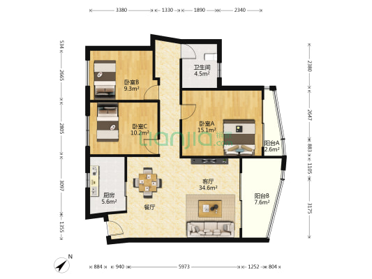 南厦丰泽园 3室1厅1卫 110平方