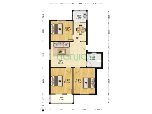 金山新村 3室1厅1卫 100平方