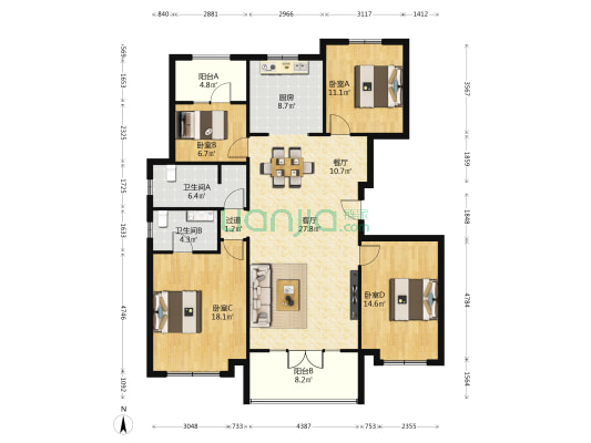世园林逸 4室2厅2卫 143平方