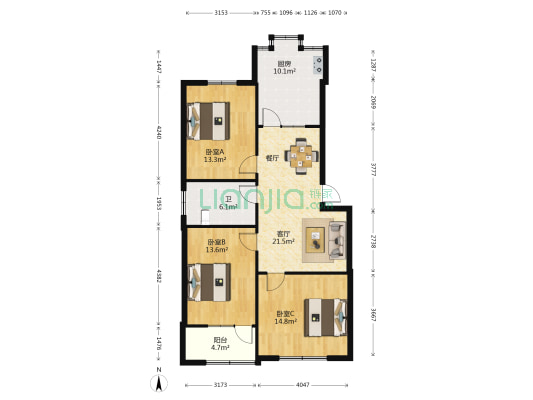 正岩小区 3室1厅1卫 111平方