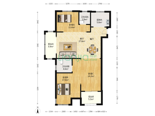 东方城善水湾 3室1厅2卫 119平方