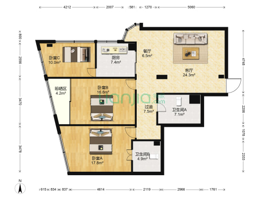 昌新大厦 3室2厅2卫 122平方