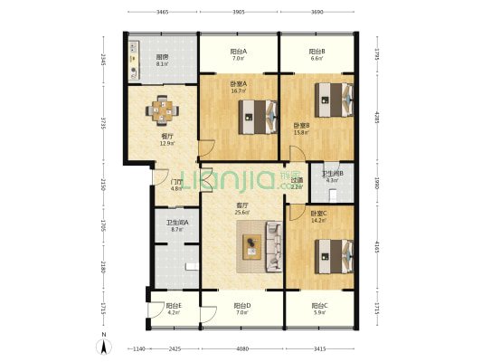 西马棚街2号 3室2厅2卫 120平方