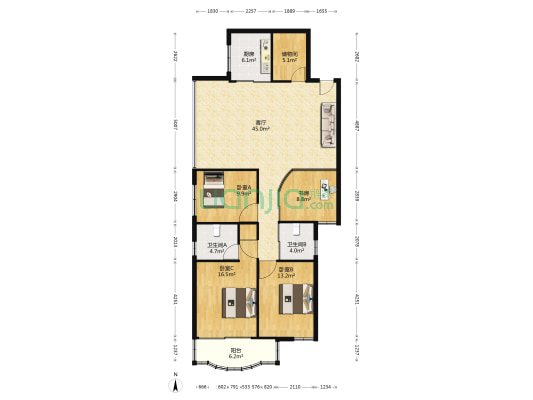 码道大厦 4室1厅2卫 151平方
