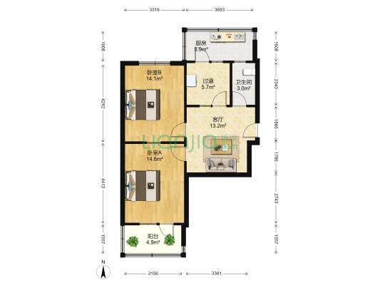 北二环西路189-1号 2室1厅1卫 76平方