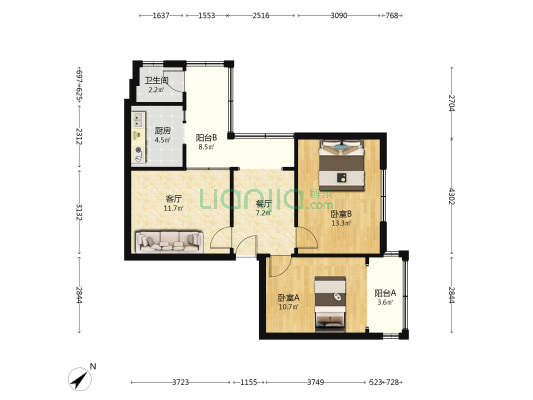 政府路16号 2室2厅1卫 80平方
