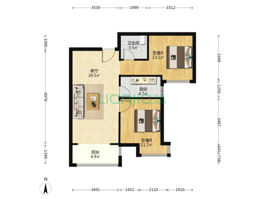 公元壹号三期 2室1厅1卫 90平方