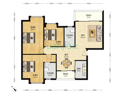 小城之春雅居 3室2厅2卫 127平方