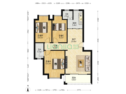 金丰苑 3室1厅2卫 88平方