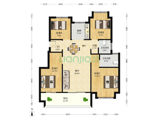 盛和湾上文华 4室1厅2卫 117平方