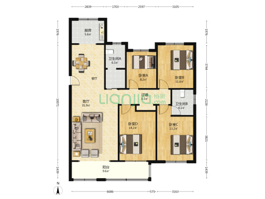 仁和嘉院 4室1厅2卫 157平方