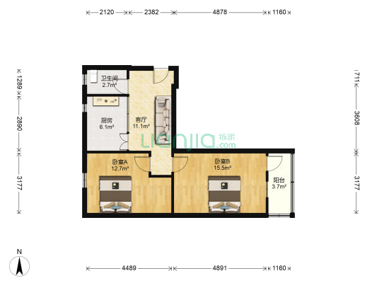 凤凰西街 2室1厅1卫 64平方