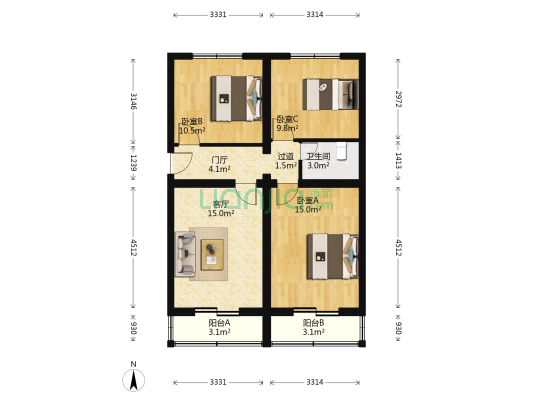 中建一局南院 3室1厅1卫 88平方