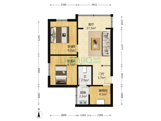 花园新村 2室1厅1卫 59平方