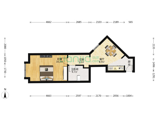 绿地海悦 1室1厅1卫 56平方