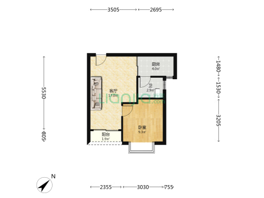 时代大厦 1室1厅1卫 52平方