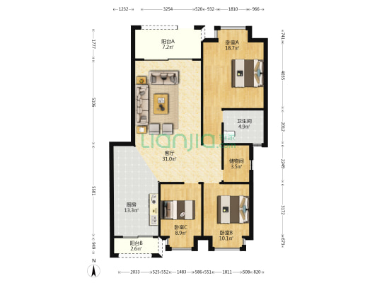 丽港城莱茵花园 3室1厅1卫 111平方