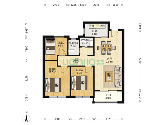 万达悦享同心湾南区 3室1厅2卫 89平方