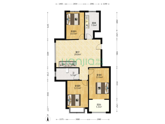 科润顺河帝景 3室1厅1卫 107平方