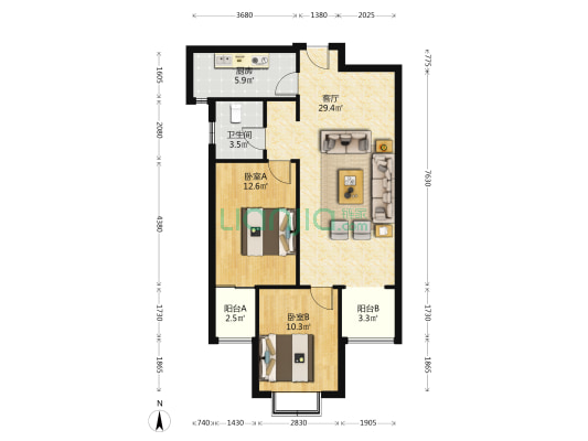 范阳主路 出门838 精装两居 有本随时过户-户型图