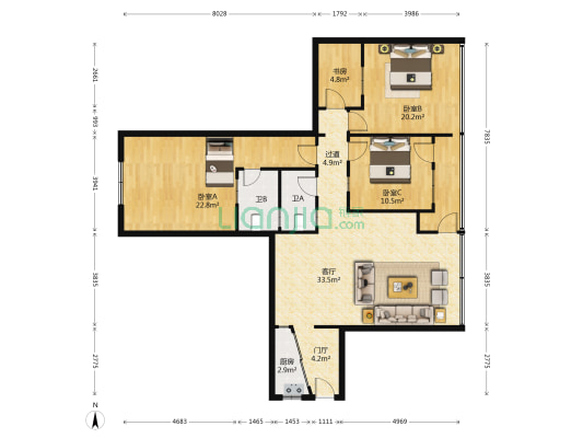 红明大厦 4室1厅2卫 144平方