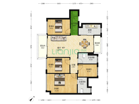 万科中央公园（二期） 4室1厅2卫 116平方