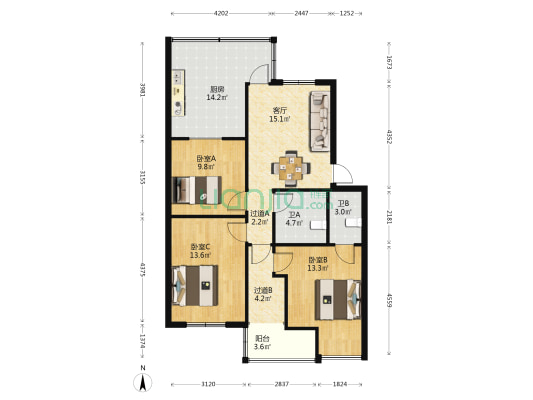 人民路(瓜沥) 3室1厅2卫 96平方