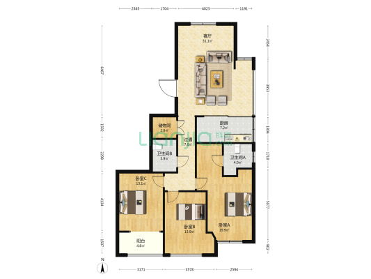瑧晟华庭 3室1厅2卫 130平方