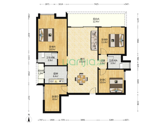 中交蓝色海湾 4室1厅2卫 143平方