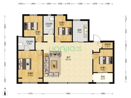 鹿鸣悦苑 4室1厅2卫 168平方