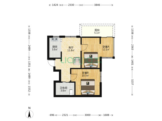 公正新苑 2室1厅1卫 60平方