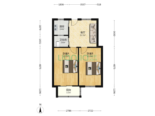 航空小路61到74号 2室1厅1卫 63平方