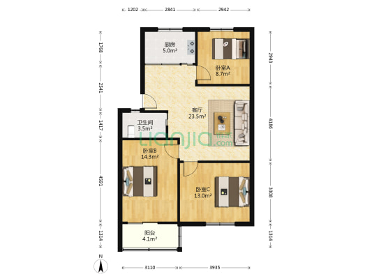金尧山庄 3室1厅1卫 94平方