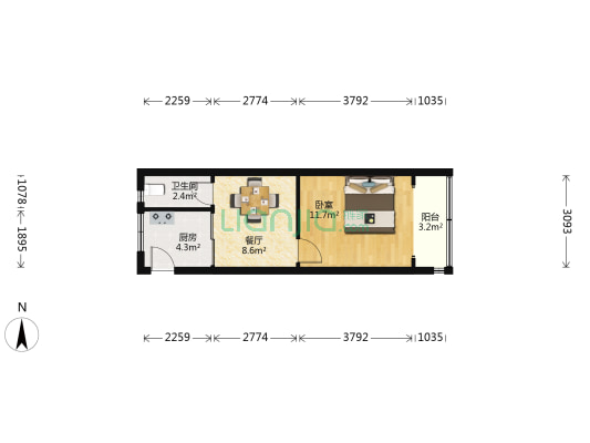 徐虹北路104号 1室1厅1卫 36平方