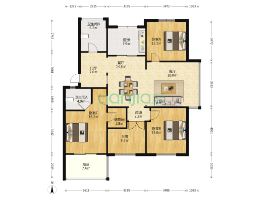 中亚香郡园 4室2厅2卫 135平方