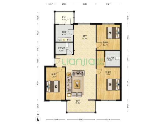 黑建筑家属楼 3室2厅2卫 140平方
