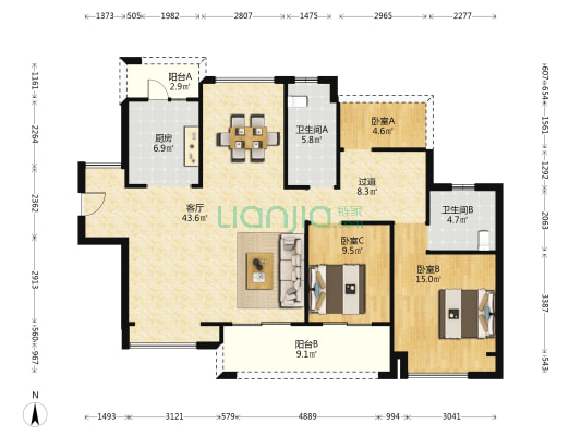 云悦府 3室1厅2卫 128平方