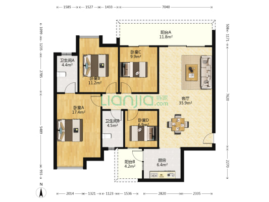 彰泰•伴山云庐 4室1厅2卫 125平方