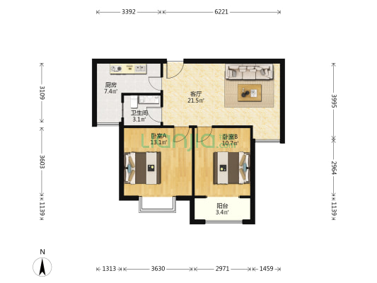 国金花园 2室1厅1卫 88平方