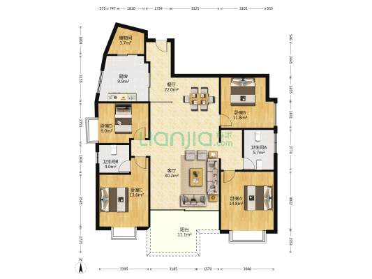瑞景居 4室2厅2卫 150平方