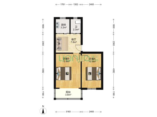 合作化南路194号 2室1厅1卫 50平方
