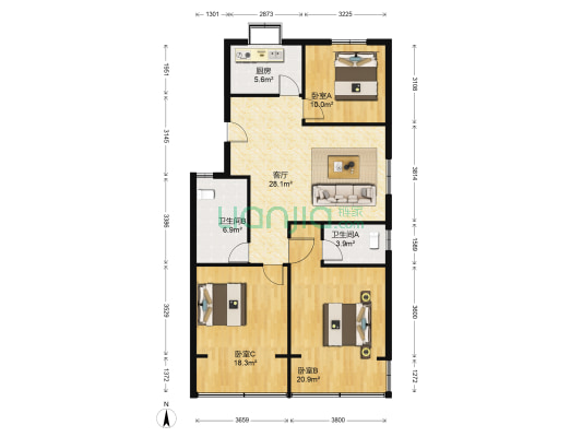 平安花园(洪山) 3室1厅2卫 116平方