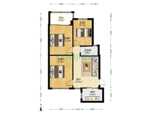 水荫四横路干休所宿舍 3室1厅1卫 75平方