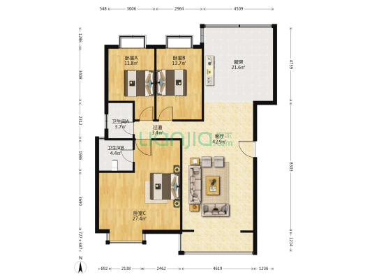 上林宽境花园一区 3室1厅2卫 149平方